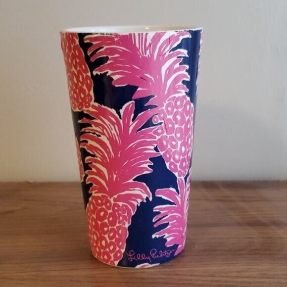 Lilly Pulitzer Ceramic Coffee Travel Mug Cup Pink Pineapple Blue 14 OZ - Picture 2 of 12